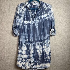 Splendid Women Blue Tie Dye Cotton‎ Blend Long Sleeve Tunic Shirt Dress SMALL